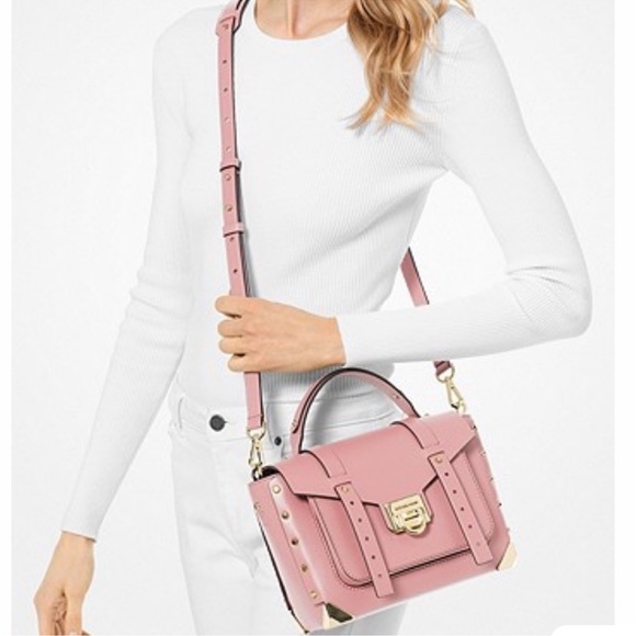 NWT-Michael Kors Manhattan Leather Satchel in Powder Blush - Picture 2 of 3